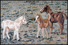 AN250 Three small horses marble mosaic