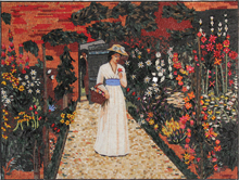 FG1025<BR>Lovely Lady Walking by the Path Mosaic