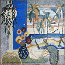 LS66 Window overlooking palm trees and sea scene