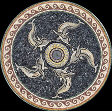 MD143 dolphins swimming in circle with wave border mosaic