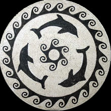 MD163 black & white dolphin trio mosaic