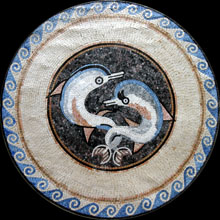 MD257 two dolphins with wave border mosaic