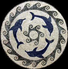 MD302 blue navy dolphin trio marble mosaic
