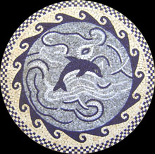 MD308 blue dolphin and waves medallion mosaic