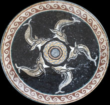 MD356 dolphins swimming in circle with wave border mosaic
