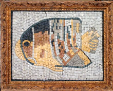 AN115 Multicolor fish with golden frame mosaic