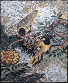 AN121 Birds and leaf branches marble mosaic