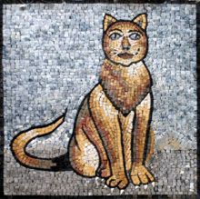 AN126 Golden cat on blue background mosaic