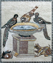 AN140 Birds drinking for water jar mosaic