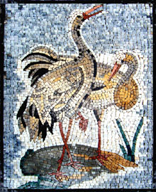 AN148 Beautiful storks mosaic with blue background