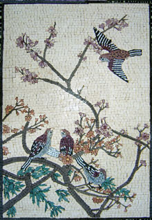 AN149 Flying bird and pink flowers tree mosaic