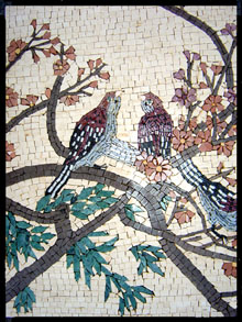 AN150 Two birds on colorful flower branches mosaic