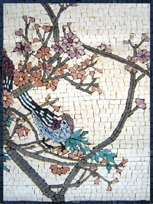 AN151 Bird on pink flower branches mosaic
