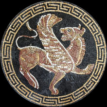 AN155 circular tiger with greek key border mosaic