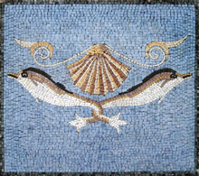 AN156 Dolphins and sea shell blue mosaic