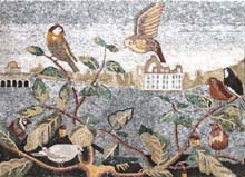 AN166 Birds on leaf branches landscape mosaic