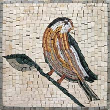 AN167 Bird on leaf branch marble mosaic