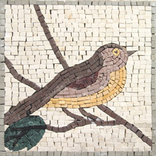 AN168 Bird on leaf branch marble mosaic