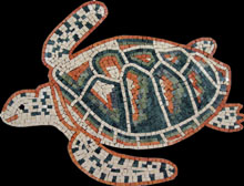 AN191 Green & red sea turtle on black background mosaic
