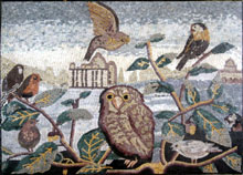 AN196 Birds and owl on leaf branches mosaic