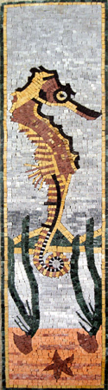AN219 Gold & red underwater sea horse mosaic