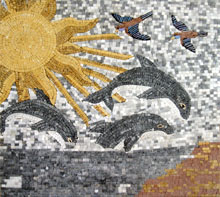 AN245 Jumping dolphins, birds & sun mosaic