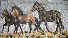 AN251 Three horses marble mosaic