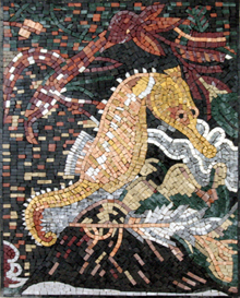 AN277 Golden sea horse with colorful background mosaic