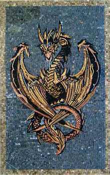 AN331 Gold & black dragon on blue background