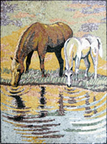 AN352 Horses drinking water mosaic