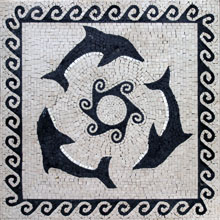 AN85 B&W dolphin trio mosaic with wave border
