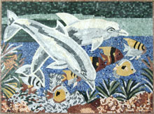 AN439 Beautiful dolphins & fish colorful mosaic