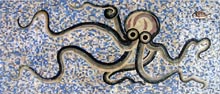 AN444 Gold & black swimming octopus mosaic