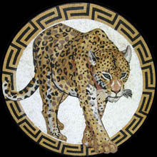 AN579 circular tiger with greek key border mosaic