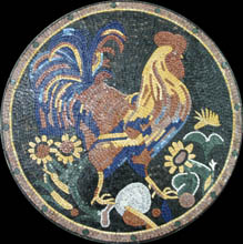 AN601 Circular majestic rooster with sunflowers mosaic