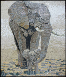 AN773 Mother and baby elephants mosaic