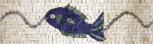 BD19 Blue fish on white background stone mosaic