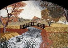 CR218 Autumn scene of river bridge mosaic marble