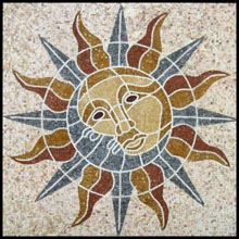 CR456 Big sun face mosaic on light marble tiles