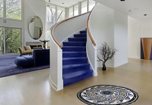 Blue Aqua Vibe Interiors with Marble Mosaic Floor Art