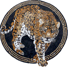 AN1124 Wild tiger inside mosaic medallion with Greek key borders