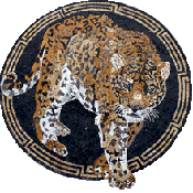 AN1124 Wild tiger inside mosaic medallion with Greek key borders