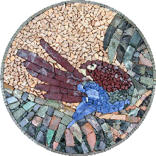 AN414 Round colors & gold bird art mosaic