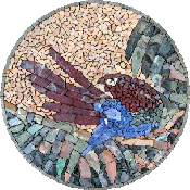 AN414 Round colors & gold bird art mosaic