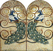 AN727 Peacocks Back to Back Arched Mosaic