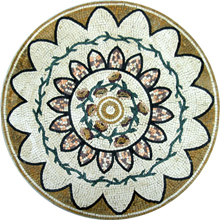 MD454<BR>Floral Design Medallion with Lines Mosaic