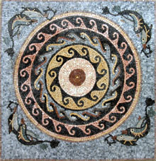 GEO205 Circular wave design medallion with swimming dolphins