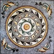 GEO429 Circular wave design medallion with swimming dolphins