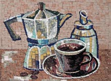 GEO1154 kettle, sugar dispenser and coffee cup marble mosaic