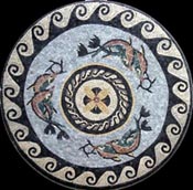MD11 swimming dolphins mosaic with wave border